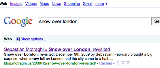 snow over london on google
